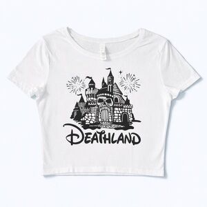 Deathland Gothic Disneyland Castle Crop Tee XS/S Spooky Goth Theme Park Shirt